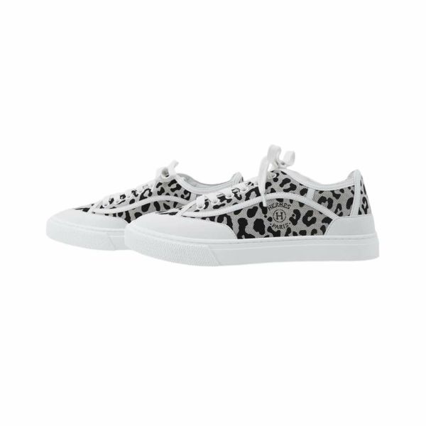 エルメス スニーカー ゲット キャンバス レディースサイズ38 HERMES 靴 白 レオパード柄