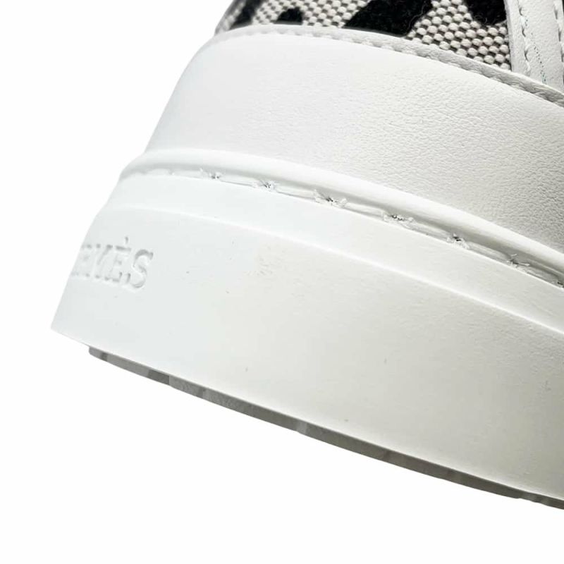 エルメス スニーカー ゲット キャンバス レディースサイズ38 HERMES 靴 白 レオパード柄