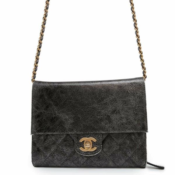 シャネル チェーンショルダーバッグ マトラッセ ココマーク ターンロック シルバー CHANEL バッグ 黒