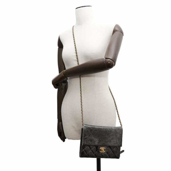シャネル チェーンショルダーバッグ マトラッセ ココマーク ターンロック シルバー CHANEL バッグ 黒