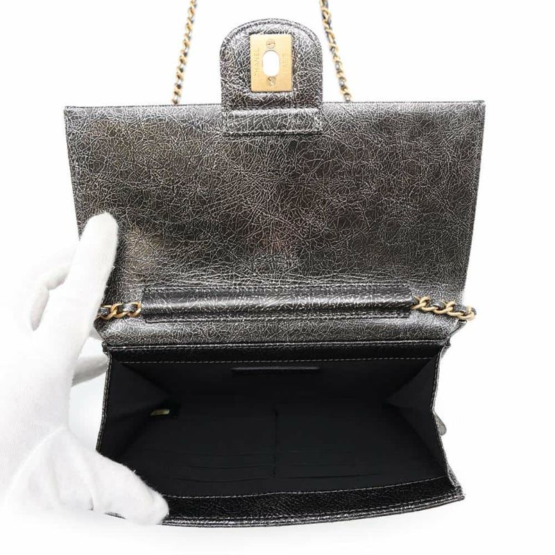 シャネル チェーンショルダーバッグ マトラッセ ココマーク ターンロック シルバー CHANEL バッグ 黒