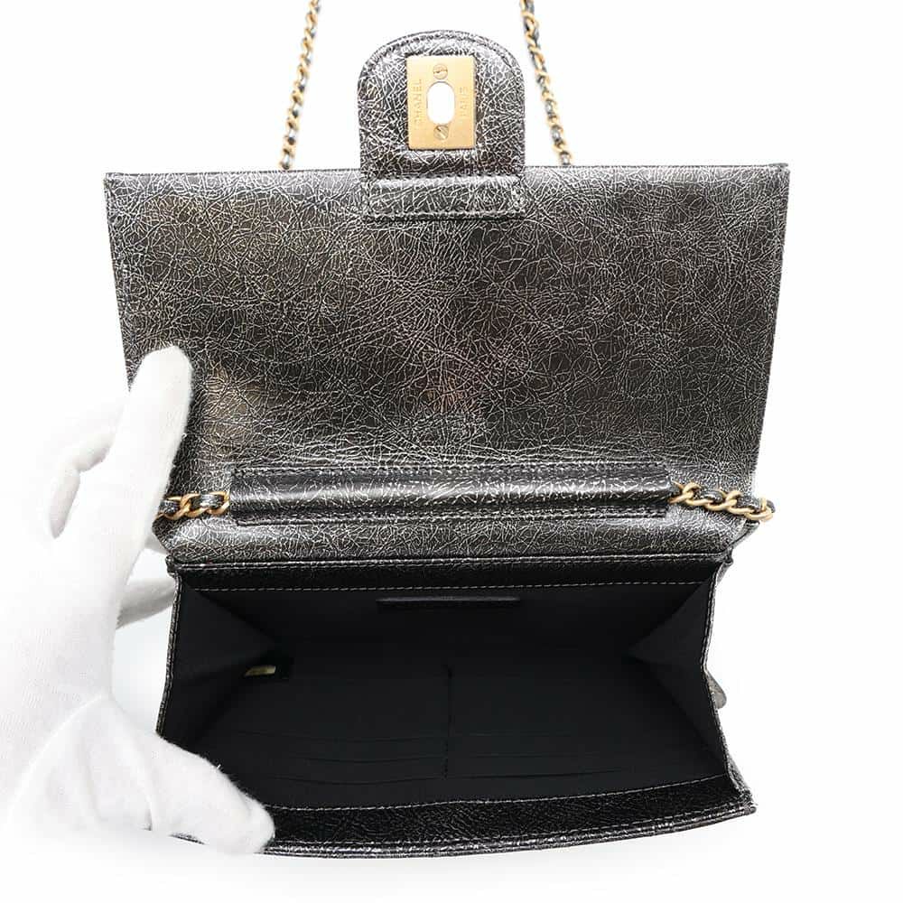 シャネル チェーンショルダーバッグ マトラッセ ココマーク ターンロック シルバー CHANEL バッグ 黒