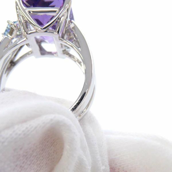タサキ リング アクアマリン アメシスト 6.57ct ダイヤモンド 0.08ct K18WGホワイトゴールド リングサイズ約10号 指輪