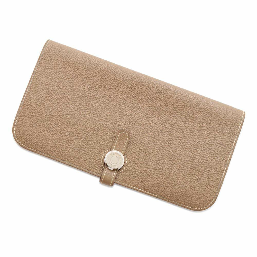 エルメス 長財布 ドゴンロング エトゥープ/シルバー金具 トゴ X刻印 HERMES 財布