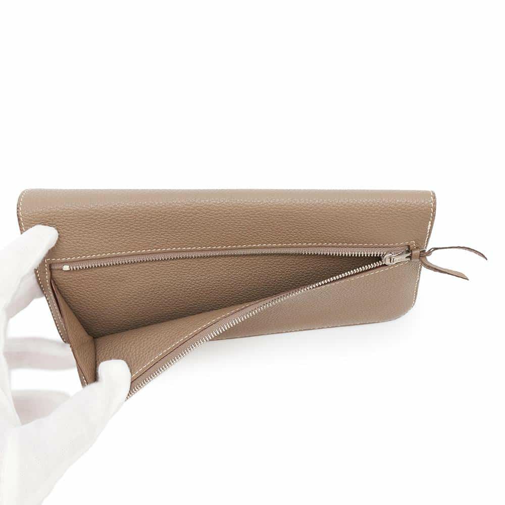 エルメス 長財布 ドゴンロング エトゥープ/シルバー金具 トゴ X刻印 HERMES 財布