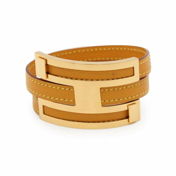 エルメス ブレスレット プスプス バングル イエロー/ゴールド金具 レザー □E刻印 HERMES アクセサリー