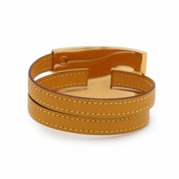 エルメス ブレスレット プスプス バングル イエロー/ゴールド金具 レザー □E刻印 HERMES アクセサリー