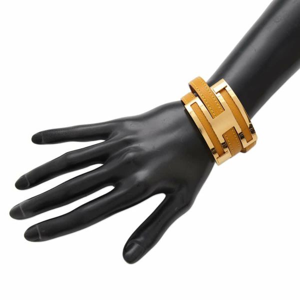 エルメス ブレスレット プスプス バングル イエロー/ゴールド金具 レザー □E刻印 HERMES アクセサリー