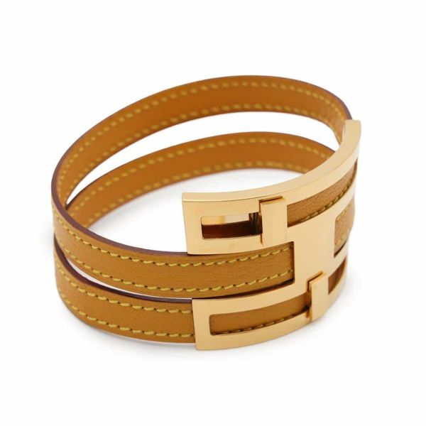 エルメス ブレスレット プスプス バングル イエロー/ゴールド金具 レザー □E刻印 HERMES アクセサリー