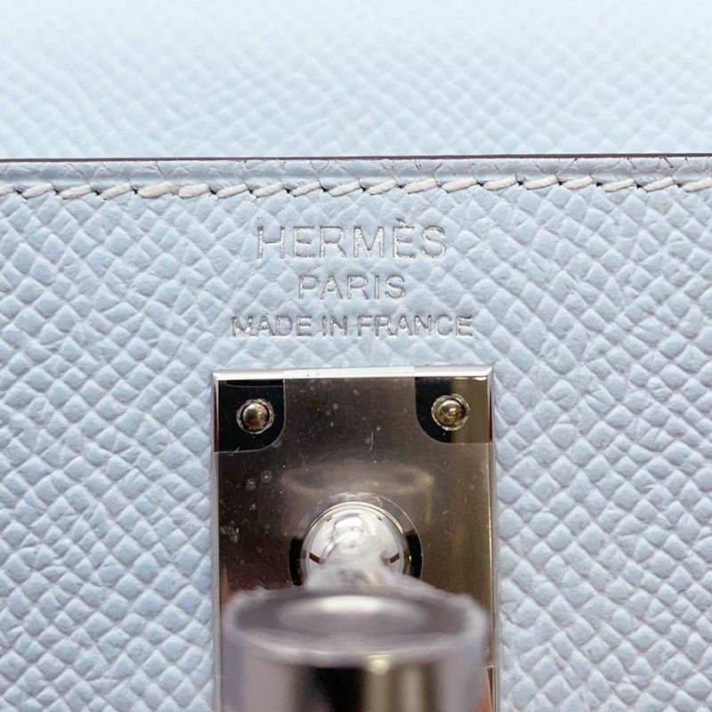 エルメス ケリー25 外縫い トリコロール ブルーブリュム/ゴールド/ヴェールジェイド/シルバー金具 エプソン U刻印