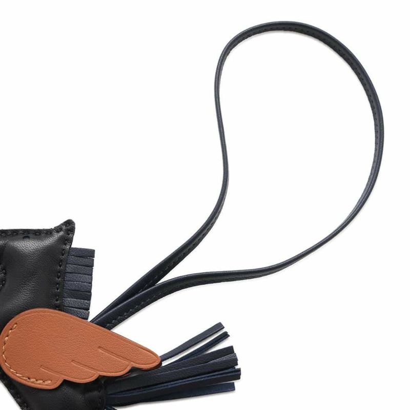 エルメス バッグチャーム ロデオPM ペガサス ブラック/ブルーニュイ/ゴールド ラムスキン W刻印 黒