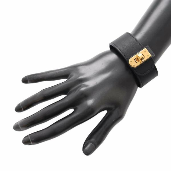 エルメス ブレスレット ケリーツイスト PM ブラック/ゴールド金具 スイフト B刻印 サイズT2 アクセサリー 黒