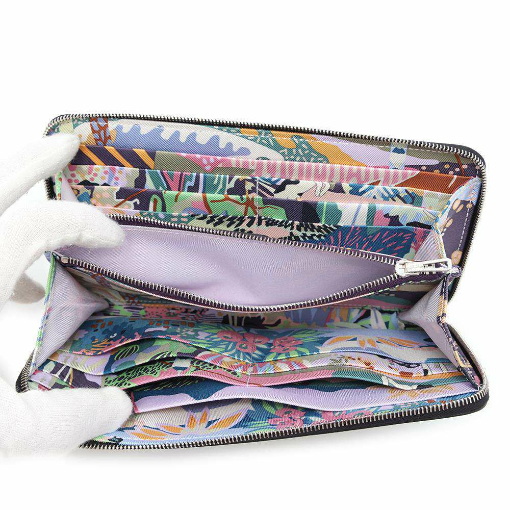 エルメス 長財布 アザップロング シルクイン ブラック/シルバー金具 エプソン W刻印 財布 黒