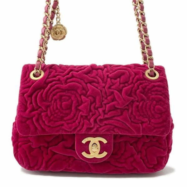シャネル チェーンショルダーバッグ ココマーク カメリア ミニフラップバッグ ベルベット CHANEL バッグ