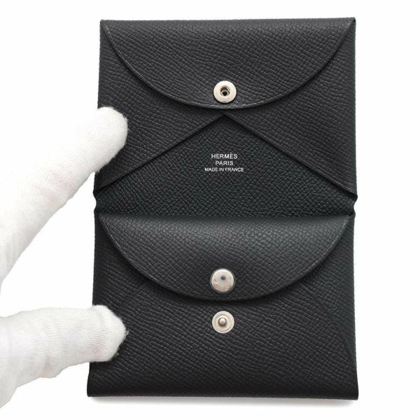 エルメス コインケース カルヴィ デュオ ブラック/シルバー金具 エプソン W刻印 黒
