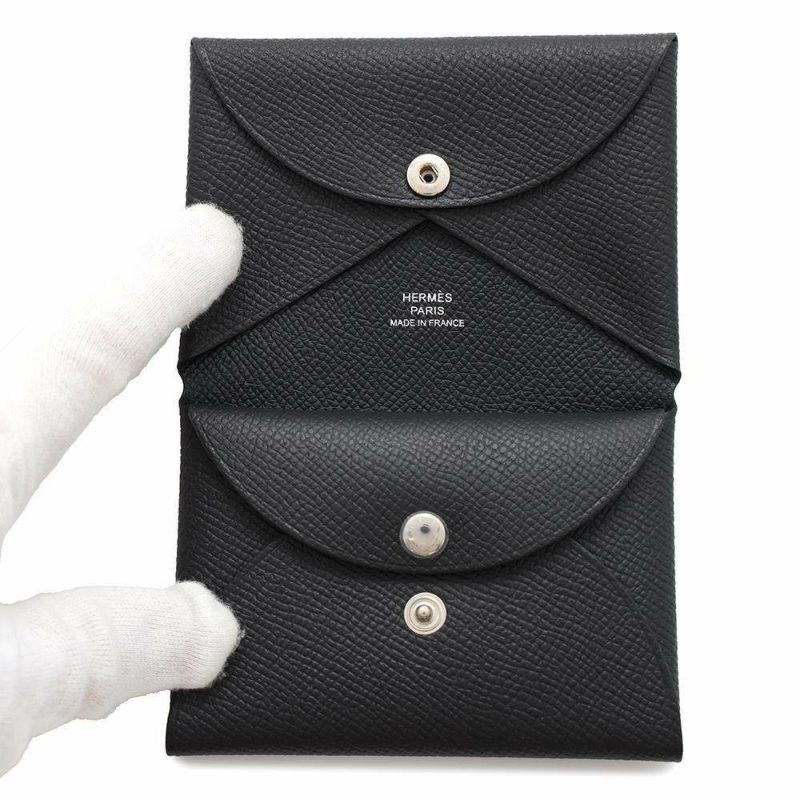 エルメス コインケース カルヴィ デュオ ブラック/シルバー金具 エプソン W刻印 黒