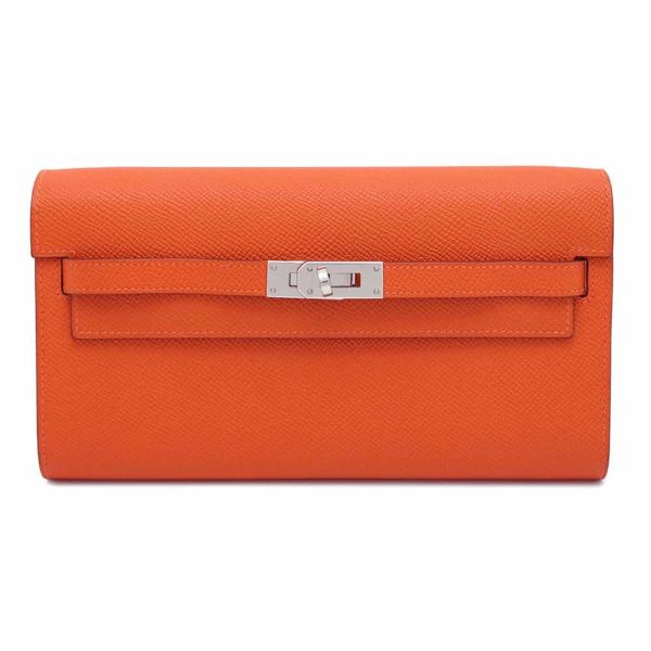 エルメス ケリーウォレット ロング トゥーゴー オレンジ/シルバー金具 エプソン B刻印 財布