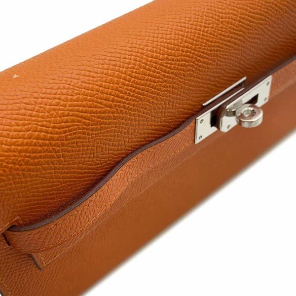 エルメス ケリーウォレット ロング トゥーゴー オレンジ/シルバー金具 エプソン B刻印 財布