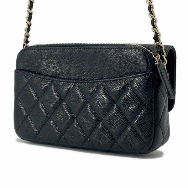 シャネル チェーンショルダーバッグ フラップ フォンケース マトラッセ ココマーク キャビアスキン AP2096 CHANEL ポシェット 黒