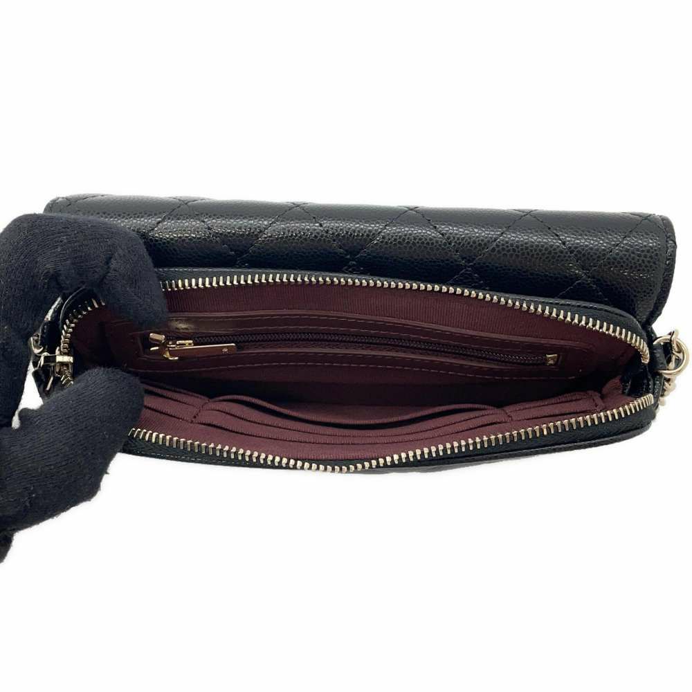 シャネル チェーンショルダーバッグ フラップ フォンケース マトラッセ ココマーク キャビアスキン AP2096 CHANEL ポシェット 黒