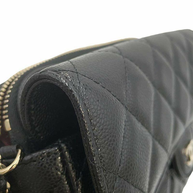 シャネル チェーンショルダーバッグ フラップ フォンケース マトラッセ ココマーク キャビアスキン AP2096 CHANEL ポシェット 黒