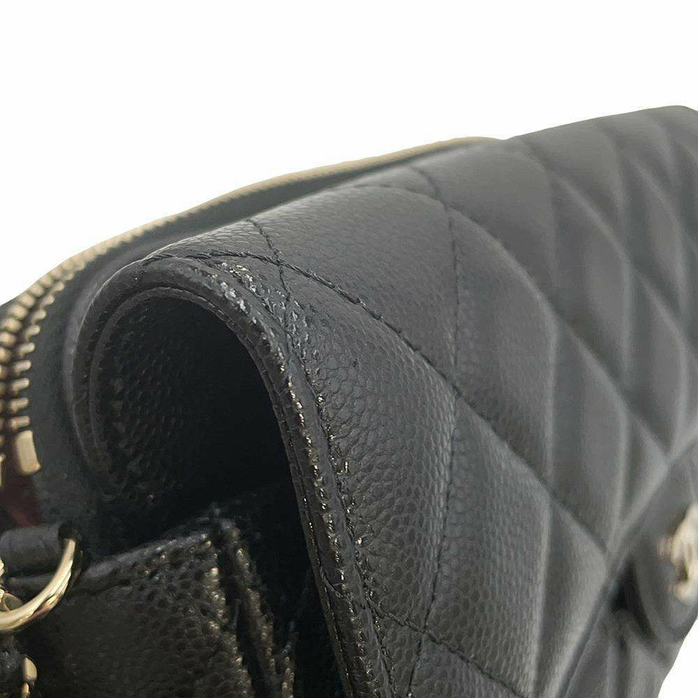 シャネル チェーンショルダーバッグ フラップ フォンケース マトラッセ ココマーク キャビアスキン AP2096 CHANEL ポシェット 黒