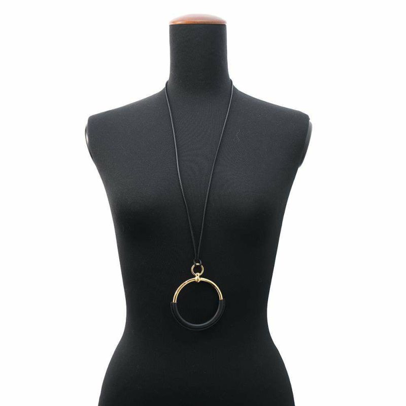 エルメス ネックレス ループグラン ブラック/ゴールド金具 スイフト/メタル HERMES アクセサリー