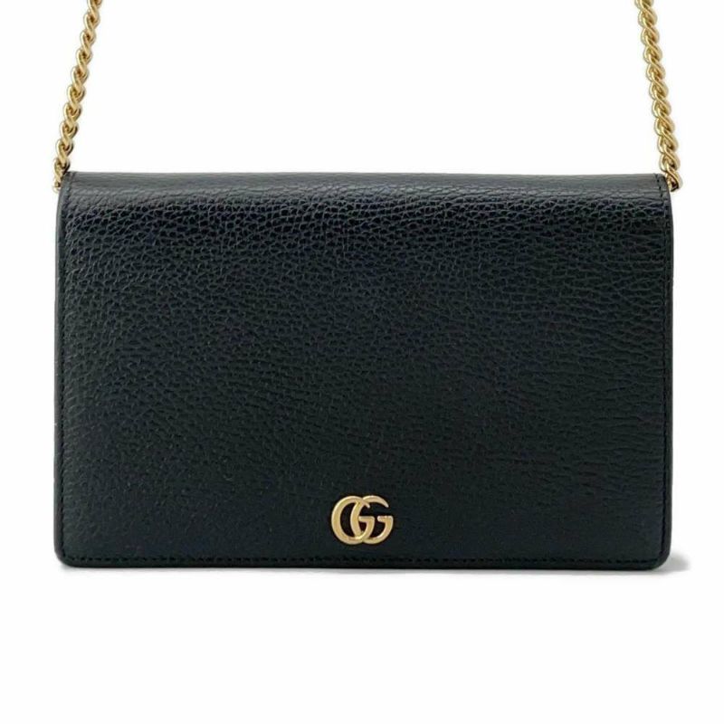 グッチ チェーンウォレット GGマーモント ミニバッグ レザー 497985 GUCCI 長財布 黒