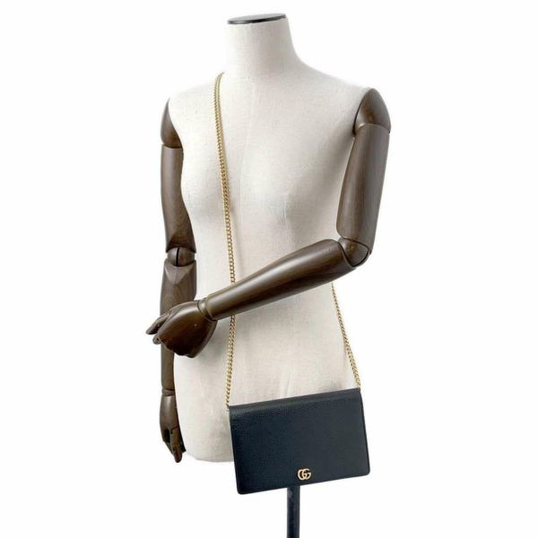 グッチ チェーンウォレット GGマーモント ミニバッグ レザー 497985 GUCCI 長財布 黒