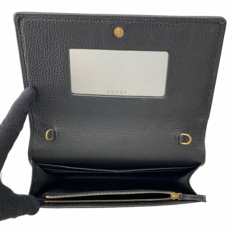 グッチ チェーンウォレット GGマーモント ミニバッグ レザー 497985 GUCCI 長財布 黒