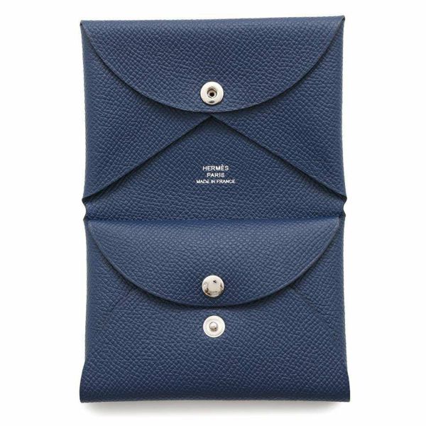 エルメス コインケース カルヴィ デュオ ブルーネイビー/シルバー金具 エプソン B刻印 財布
