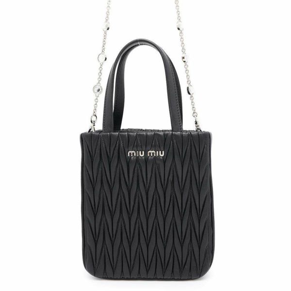 ミュウミュウ ハンドバッグ マテラッセ レザー 5BA220 Miu Miu 2wayチェーンショルダーバッグ 黒