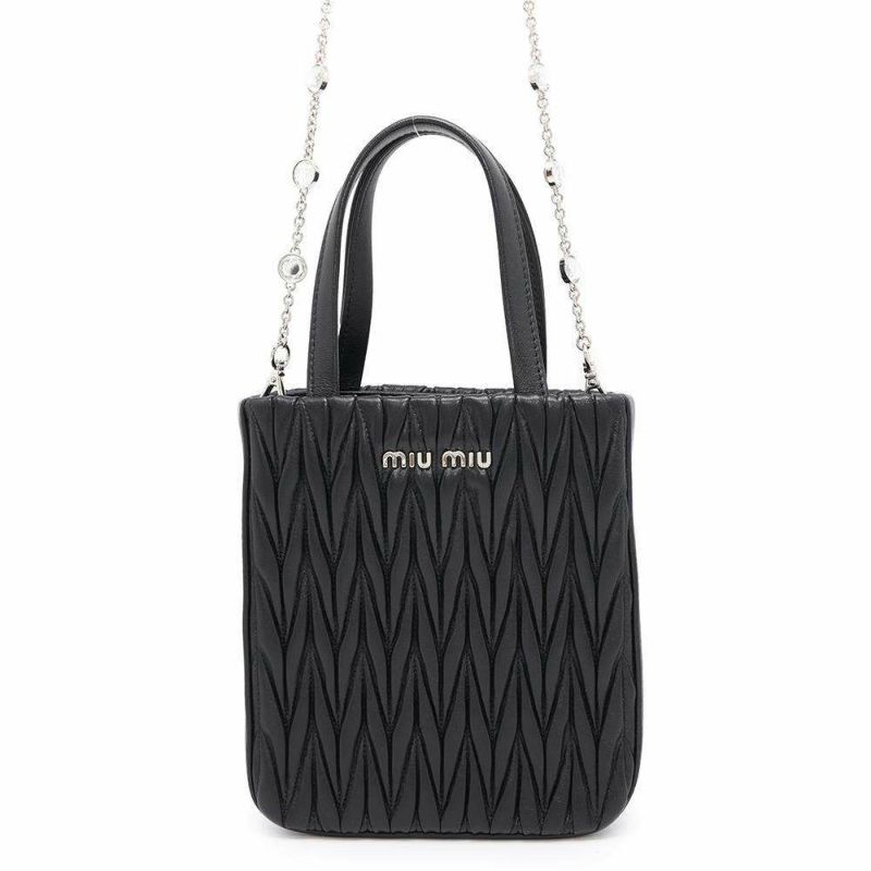 ミュウミュウ ハンドバッグ マテラッセ レザー 5BA220 Miu Miu 2wayチェーンショルダーバッグ 黒