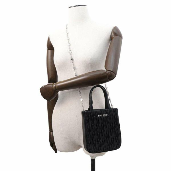 ミュウミュウ ハンドバッグ マテラッセ レザー 5BA220 Miu Miu 2wayチェーンショルダーバッグ 黒