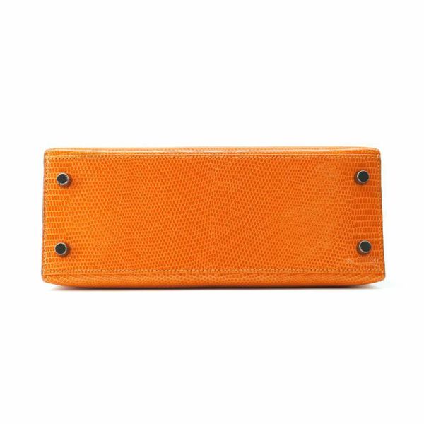 エルメス ハンドバッグ ケリー25 外縫い オレンジ/ルテニウム金具 リザード □J刻印 HERMES 2wayショルダー