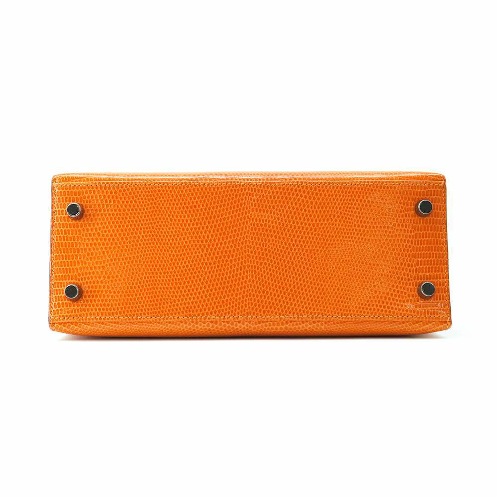 エルメス ハンドバッグ ケリー25 外縫い オレンジ/ルテニウム金具 リザード □J刻印 HERMES 2wayショルダー