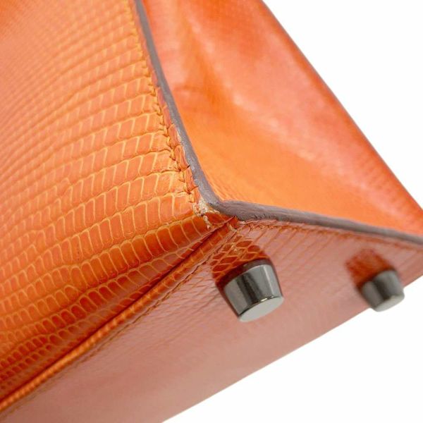 エルメス ハンドバッグ ケリー25 外縫い オレンジ/ルテニウム金具 リザード □J刻印 HERMES 2wayショルダー