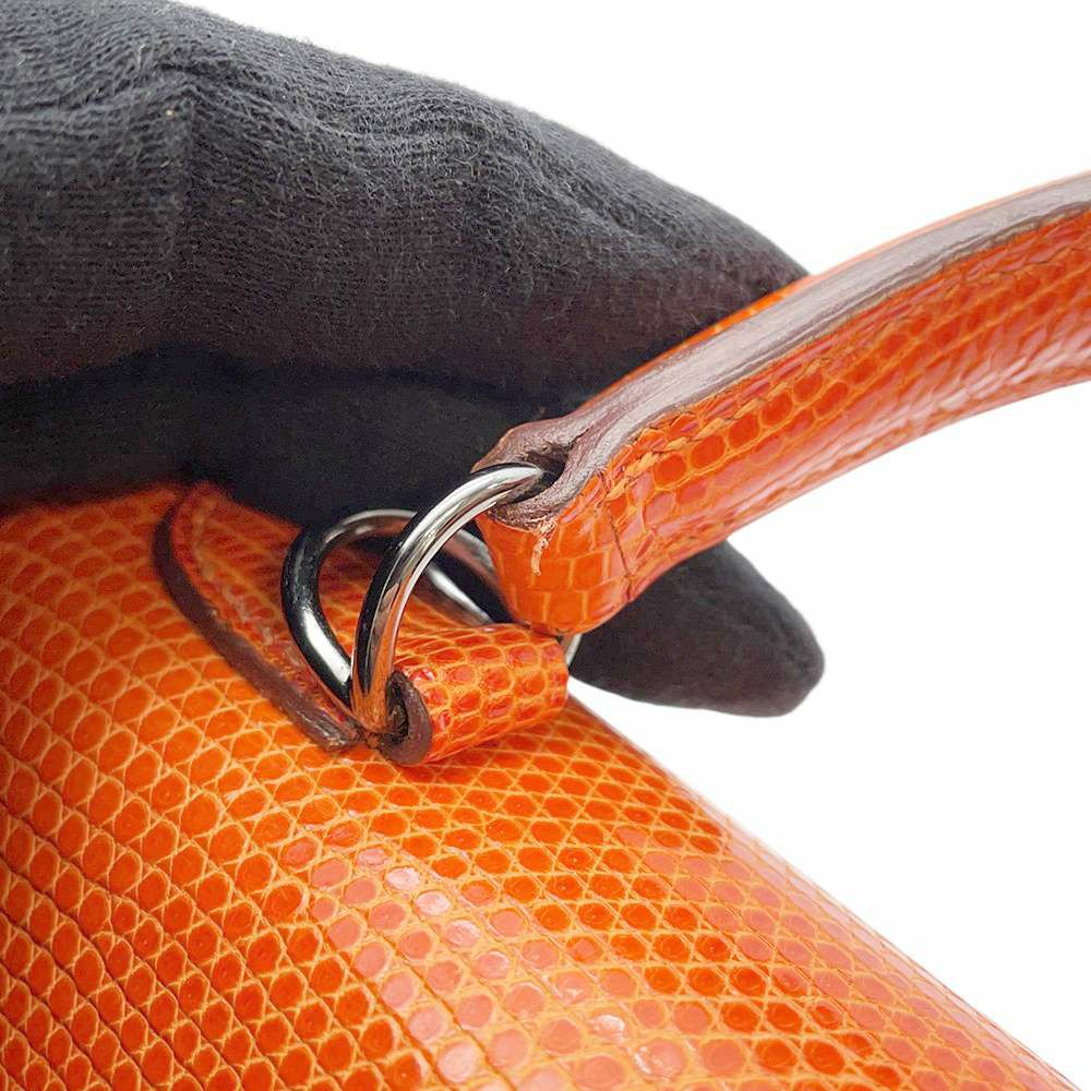 エルメス ハンドバッグ ケリー25 外縫い オレンジ/ルテニウム金具 リザード □J刻印 HERMES 2wayショルダー