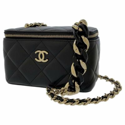 シャネル チェーンショルダーバッグ ココマーク マトラッセ バニティ ラムスキン CHANEL バッグ ヴァニティ 黒 安心保証