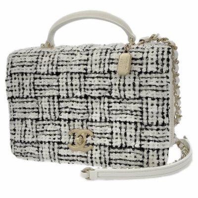 シャネル チェーンショルダーバッグ マトラッセ ココマーク ツイード ラムスキン AS4286 CHANEL 2wayハンドバッグ 白