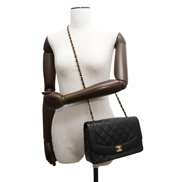 シャネル チェーンショルダーバッグ マトラッセ25 ココマーク ダイアナ A01165 CHANEL 黒
