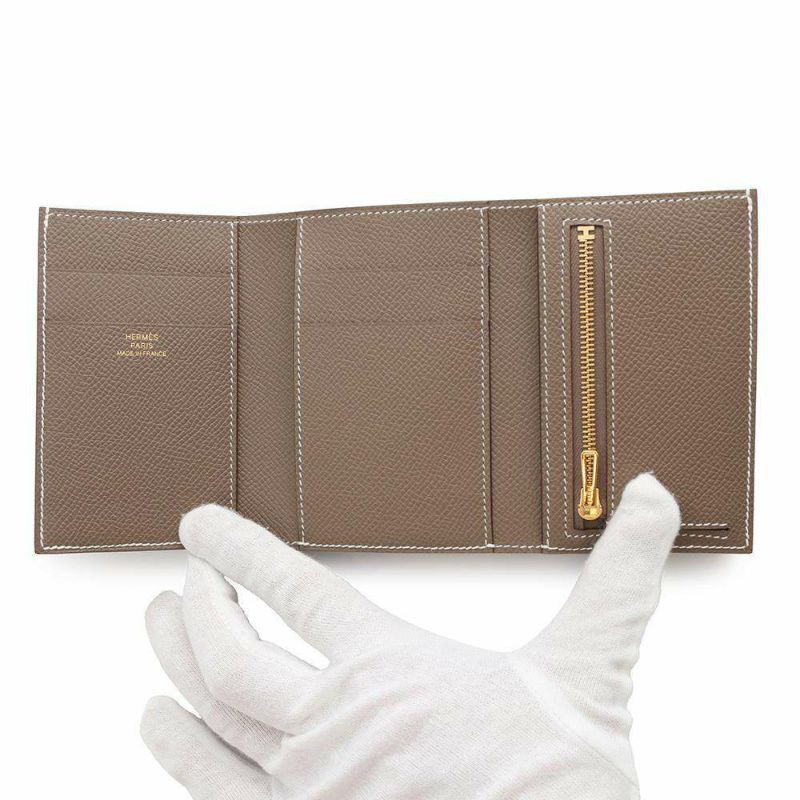 エルメス 三つ折り財布 ベアンコンビネ エトゥープ/ゴールド金具 エプソン W刻印 HERMES 財布