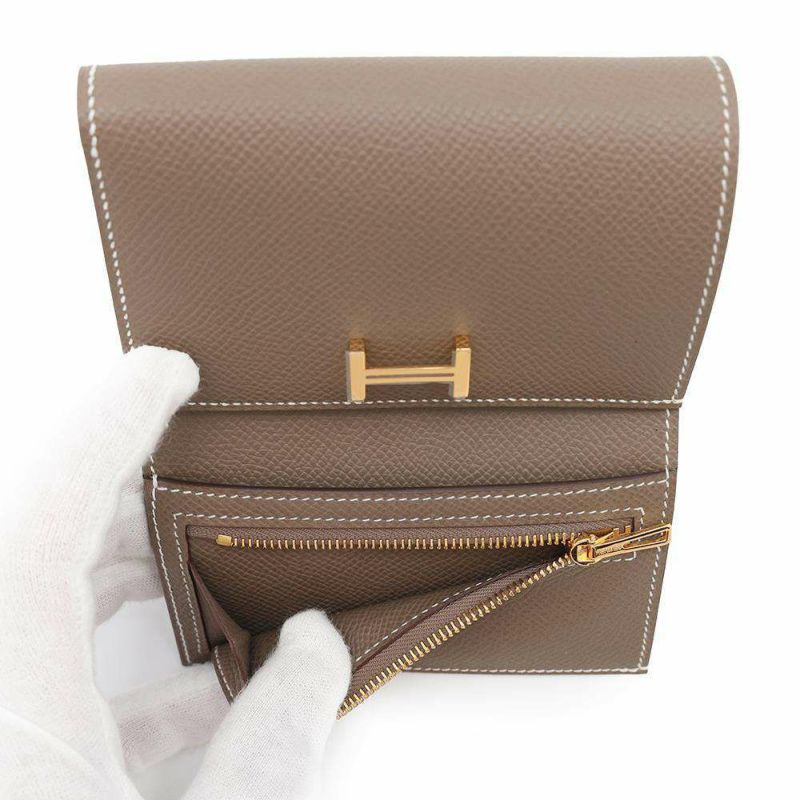 エルメス 三つ折り財布 ベアンコンビネ エトゥープ/ゴールド金具 エプソン W刻印 HERMES 財布