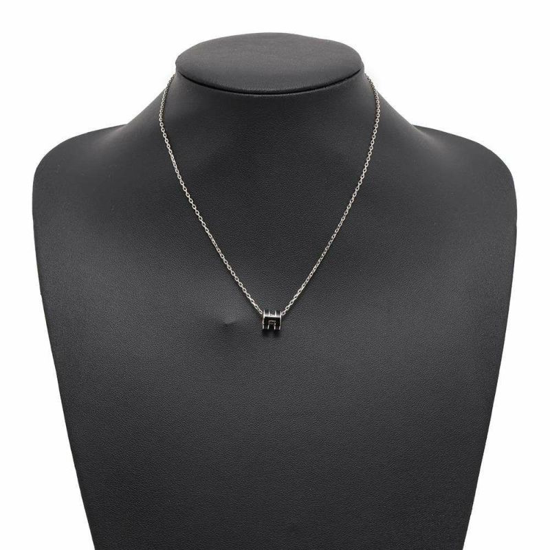エルメス ネックレス ミニ・ポップアッシュ ブラック/シルバー金具 HERMES アクセサリー 黒