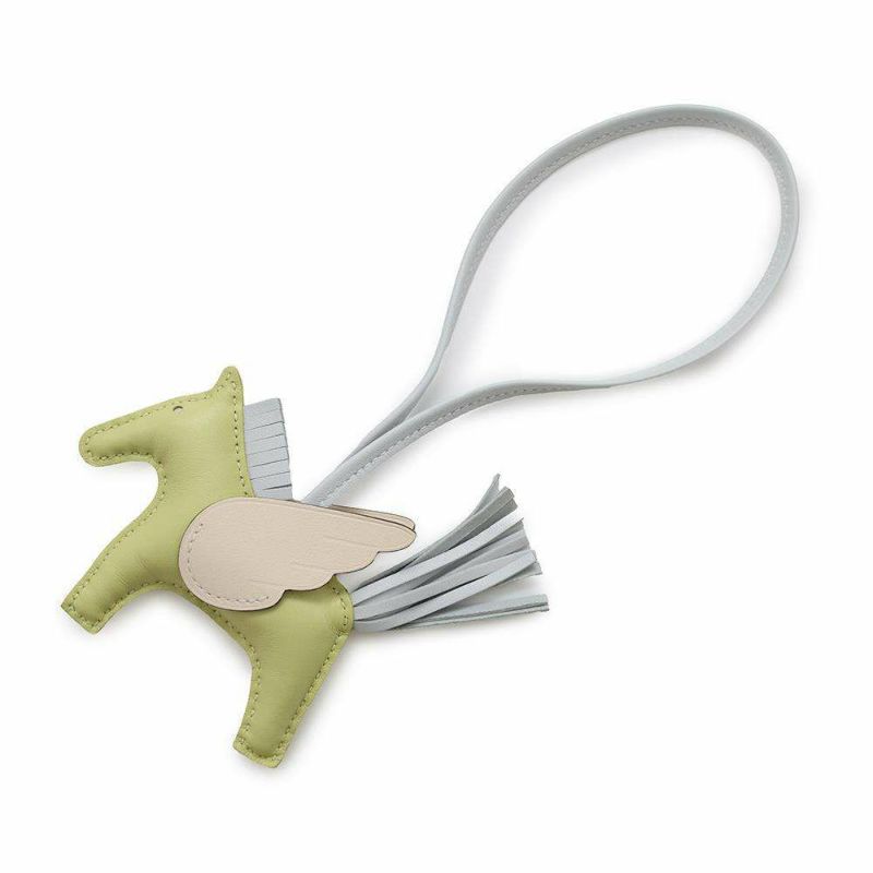 エルメス バッグチャーム ロデオPM ペガサス ジョーヌブルジョン/ブルーブリュム/ナタ ラムスキン Z刻印