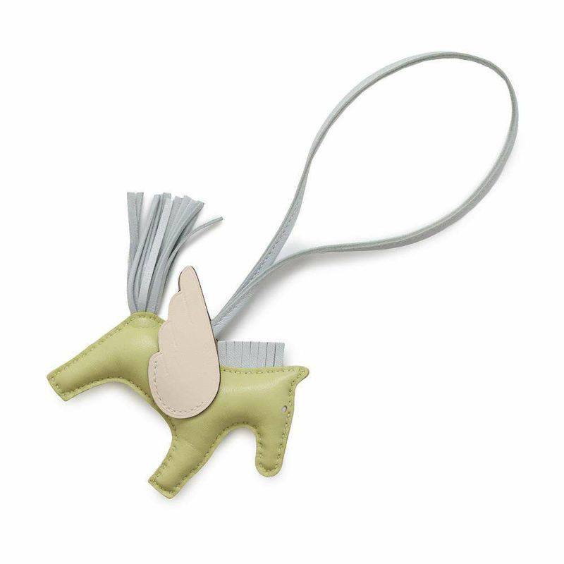 エルメス バッグチャーム ロデオPM ペガサス ジョーヌブルジョン/ブルーブリュム/ナタ ラムスキン Z刻印