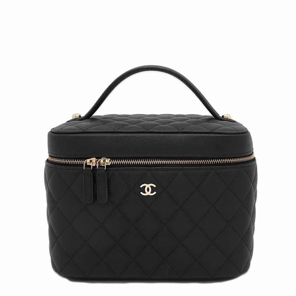 シャネル バニティバッグ トップハンドル マトラッセ ココマーク キャビアスキン AP2573 CHANEL 化粧ポーチ 黒