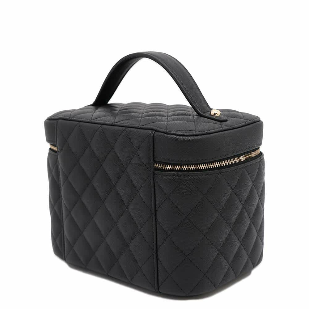 シャネル バニティバッグ トップハンドル マトラッセ ココマーク キャビアスキン AP2573 CHANEL 化粧ポーチ 黒