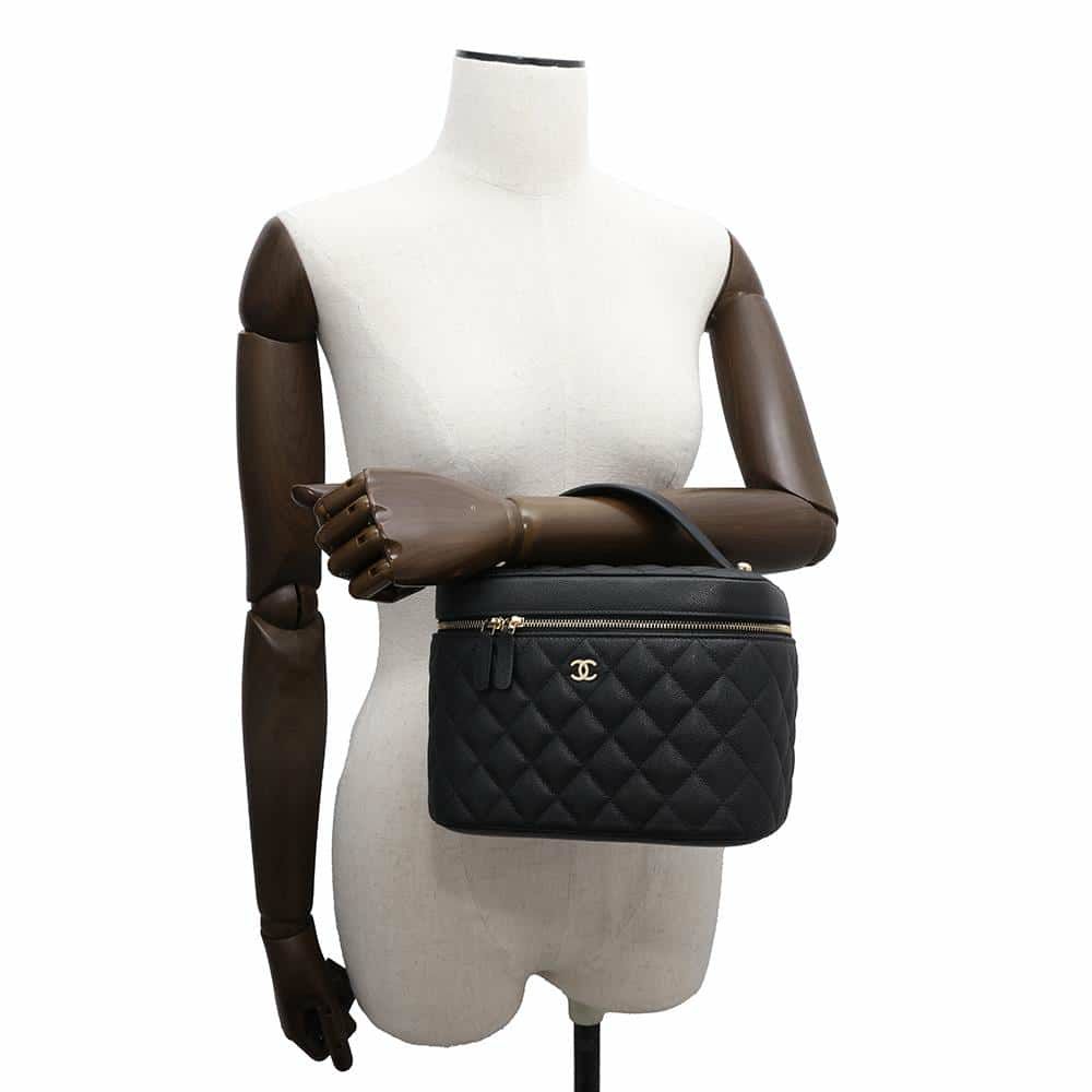 シャネル バニティバッグ トップハンドル マトラッセ ココマーク キャビアスキン AP2573 CHANEL 化粧ポーチ 黒