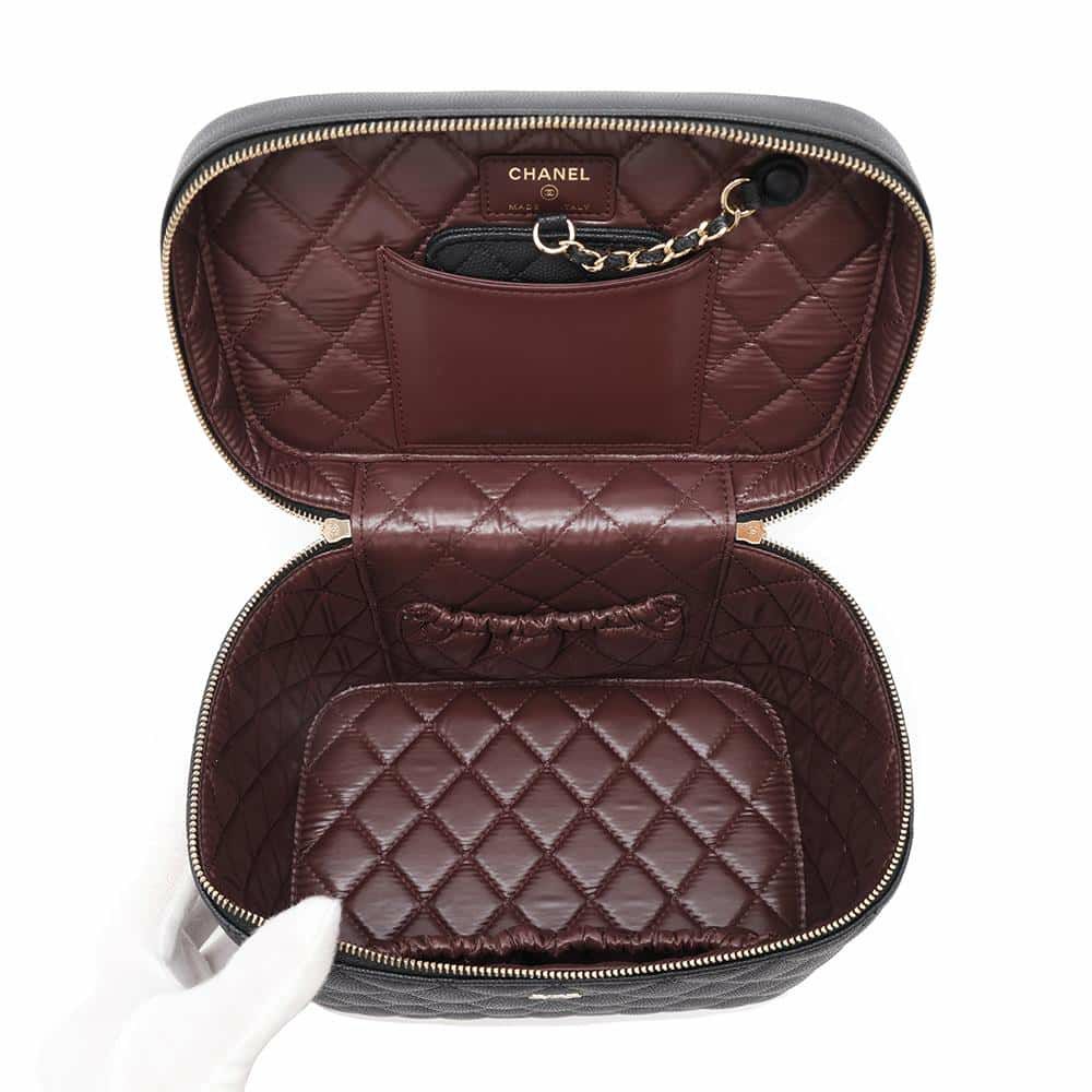 シャネル バニティバッグ トップハンドル マトラッセ ココマーク キャビアスキン AP2573 CHANEL 化粧ポーチ 黒